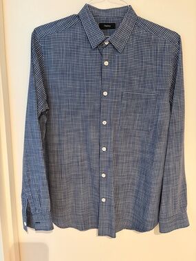 Theory Men's Blue Micro-Check Button-Up Shirt
